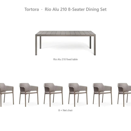 Nardi Rio Alu 210 8-Seater Dining Set - Rio Alu 210 Fixed Table + 8 Net Chairs - hospitality