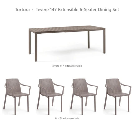 Nardi Tevere 147 Extensible 6-Seater Dining Set - Tevere 147 Table + 6 Tiberina Armchairs - hospitality