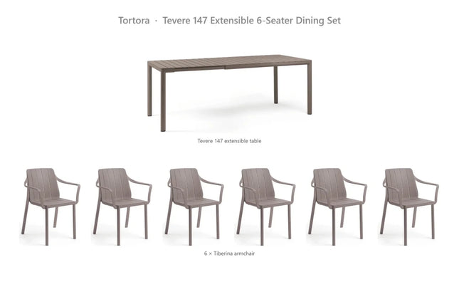 Nardi Tevere 147 Extensible 6-Seater Dining Set - Tevere 147 Table + 6 Tiberina Armchairs - hospitality