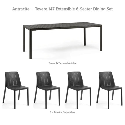 Nardi Tevere 147 Extensible 6-Seater Dining Set - Tevere 147 Table + 6 Tiberina Bistrot Chairs - hospitality