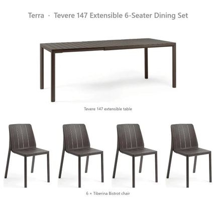 Nardi Tevere 147 Extensible 6-Seater Dining Set - Tevere 147 Table + 6 Tiberina Bistrot Chairs - hospitality