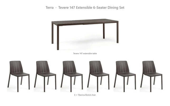 Nardi Tevere 147 Extensible 6-Seater Dining Set - Tevere 147 Table + 6 Tiberina Bistrot Chairs - hospitality