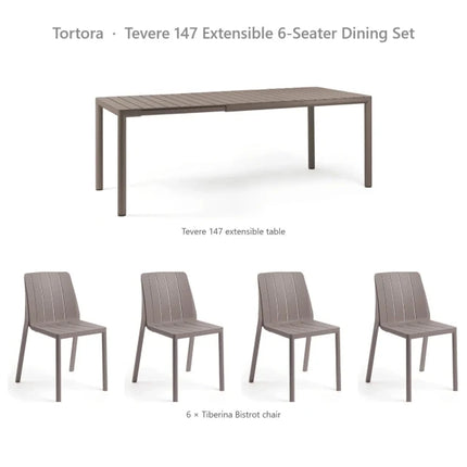 Nardi Tevere 147 Extensible 6-Seater Dining Set - Tevere 147 Table + 6 Tiberina Bistrot Chairs - hospitality