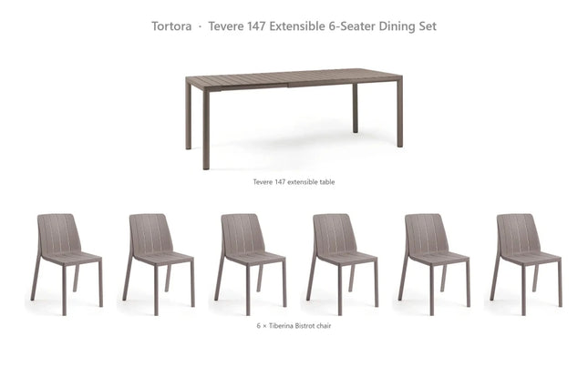 Nardi Tevere 147 Extensible 6-Seater Dining Set - Tevere 147 Table + 6 Tiberina Bistrot Chairs - hospitality