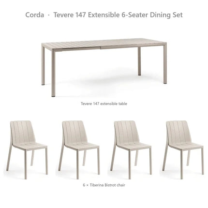 Nardi Tevere 147 Extensible 6-Seater Dining Set - Tevere 147 Table + 6 Tiberina Bistrot Chairs - hospitality