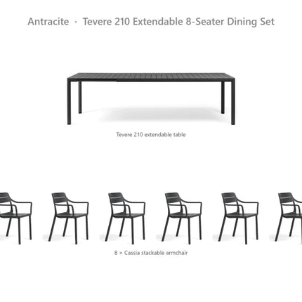 Nardi Tevere 210 Extendable 8-Seater Dining Set - Tevere 210 Table + 8 Cassia Armchairs - hospitality