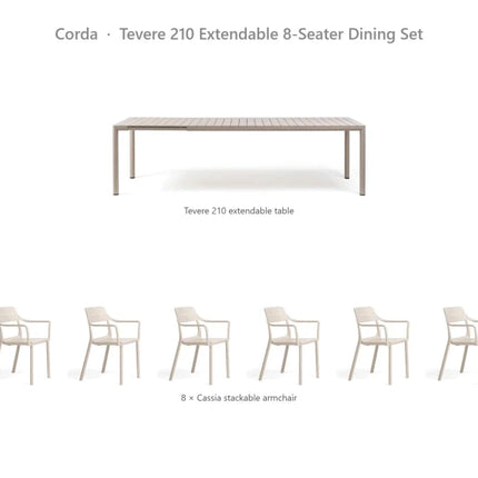 Nardi Tevere 210 Extendable 8-Seater Dining Set - Tevere 210 Table + 8 Cassia Armchairs - hospitality