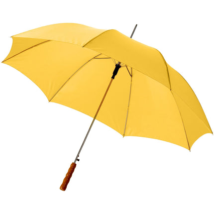 Set of 25 navy rain umbrellas with wooden handles by Custom Wood Designs, compact and durable for rainy days.