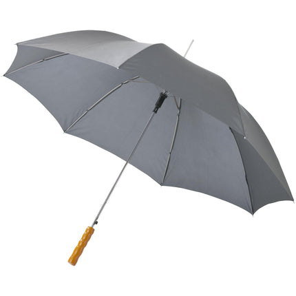 Set of 25 navy rain umbrellas with wooden handles by Custom Wood Designs, compact and sturdy for rainy weather.