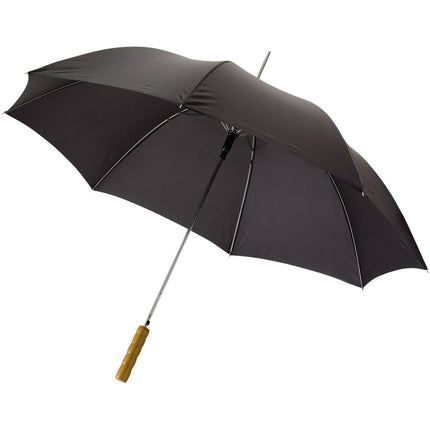 Set of 25 navy rain umbrellas with wooden handles by Custom Wood Designs, compact and sturdy for rainy weather.