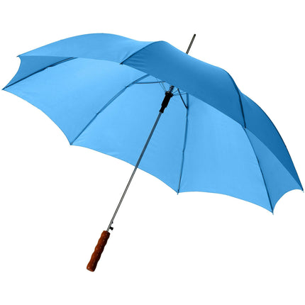 Set of 25 navy rain umbrellas with wooden handles from Custom Wood Designs, featuring classic design and sturdy construction.