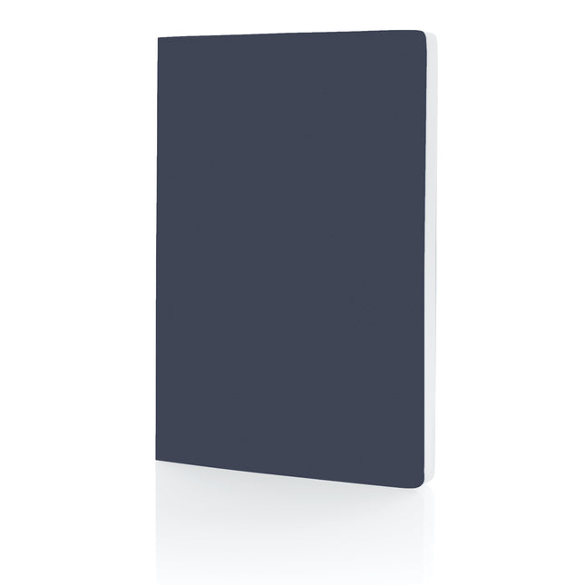 Pack of 25 navy A5 softcover notebooks with stone paper from Custom Wood Designs, ideal for writing and note-taking.