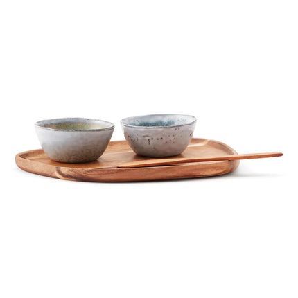 Nomimono Collection Stoneware Tapas Set With Wooden Platter - hospitality