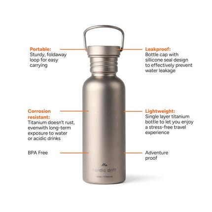 Nordic Drift Trail Ultra Light Titanium 600ml Water Bottle - hospitality