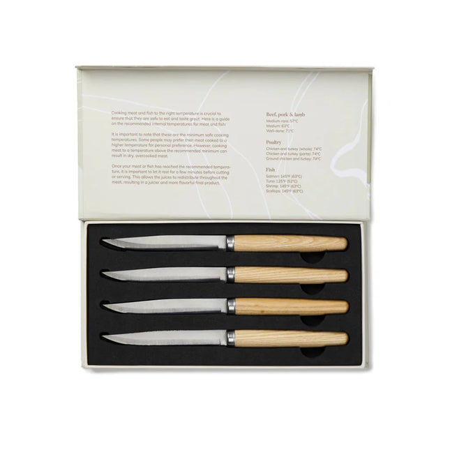 Nordic Heritage 4 Piece Meat Knife Set In Ashwood And Stainless Steel Handcrafted Scandinavian Craft - hospitality