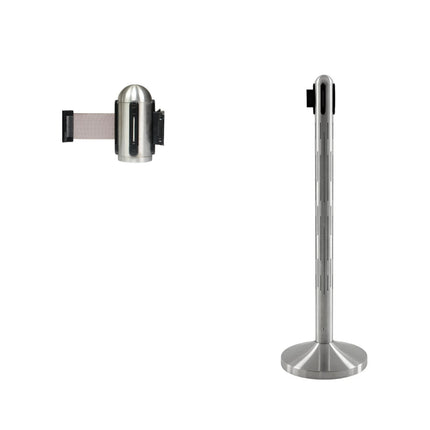 Securit® Nova LED Wall-to-Post Queue Set – RGB LED Post + Wall-Mounted Grey Belt – set contents
