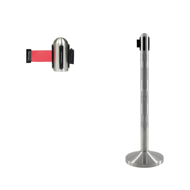 Securit® Nova LED Wall-to-Post Queue Set – RGB LED Post + Wall-Mounted Red Belt – set contents