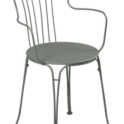 Fermob OPÉRA+ outdoor metal armchair in stormy grey with a sleek