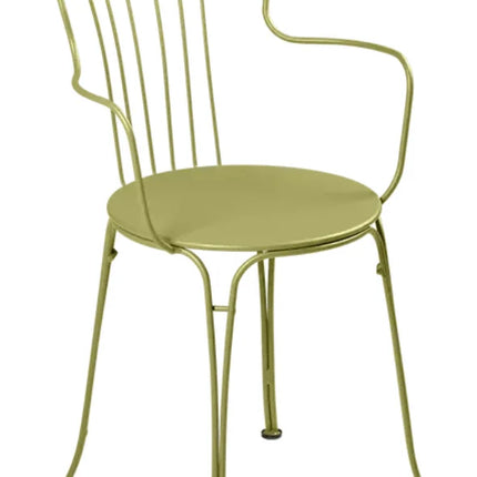 Deep blue Fermob OPÉRA+ outdoor metal armchair with sleek design and curved armrests