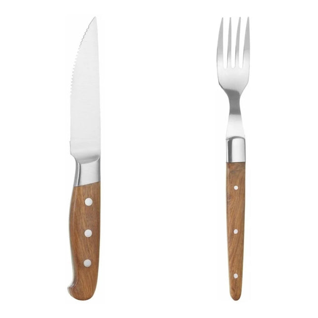 OVE Rose Wood Steak Cutlery Set – 12 Knives or 12 Knives + 12 Forks – set contents