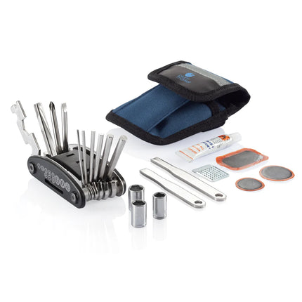  with tools and accessories for bicycle maintenance and emergency repair.