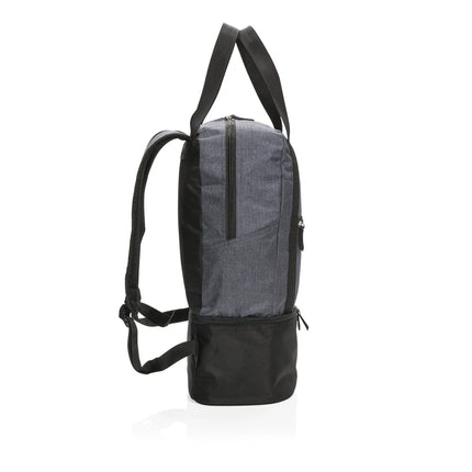  showing insulated cooler compartment and versatile carry options.