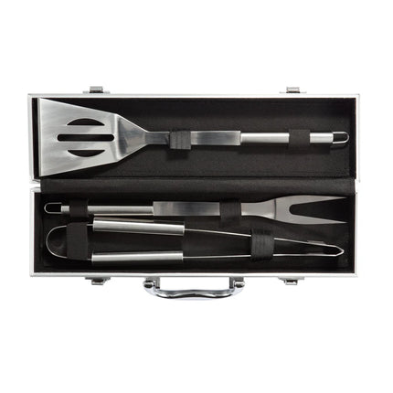 Outdoor barbecue set with 3 tools in an aluminium storage box from XD Collection