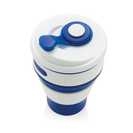 portable silicone cup in a folded and expanded state.