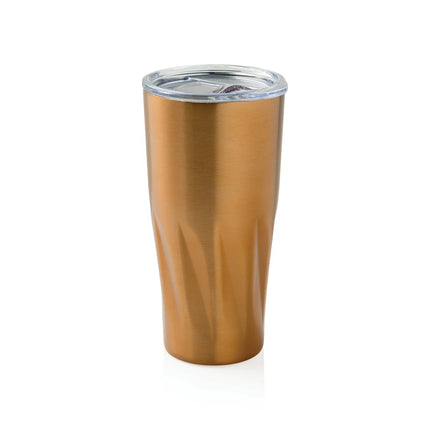  double-walled drinkware with a sleek copper finish and spill-proof lid.