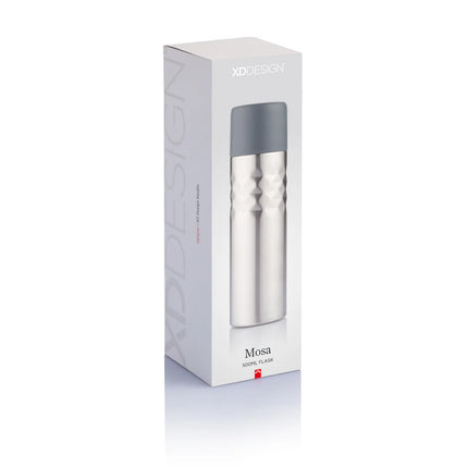 XD Design Mosa drinkware flask with sleek stainless steel design and spill-proof lid
