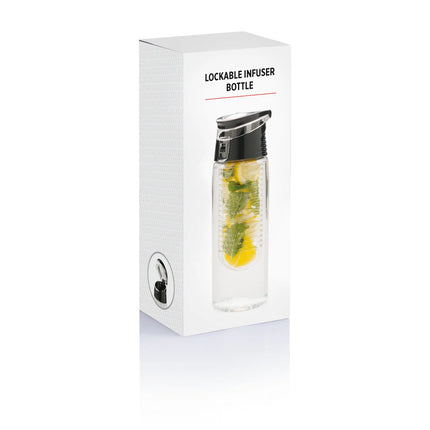  featuring a built-in infuser for flavored drinks and secure locking lid.