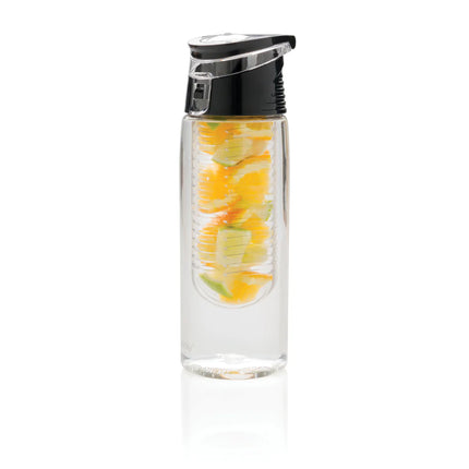  a drinkware item with a secure lid and built-in infuser for fresh fruit or herbs.