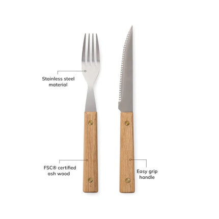 Paso 8 Piece Barbecue Cutlery Set In FSC Ash Wood And Stainless Steel Part Of The Paso Collection - hospitality