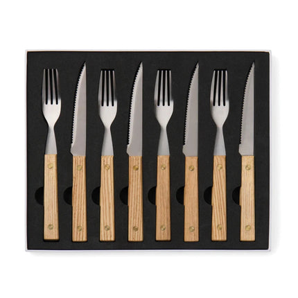 Paso 8 Piece Barbecue Cutlery Set In FSC Ash Wood And Stainless Steel Part Of The Paso Collection - hospitality