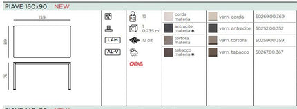 Piave 160x90 Table - hospitality