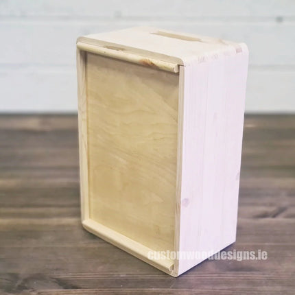  sturdy wooden storage box with side handles for easy transport.