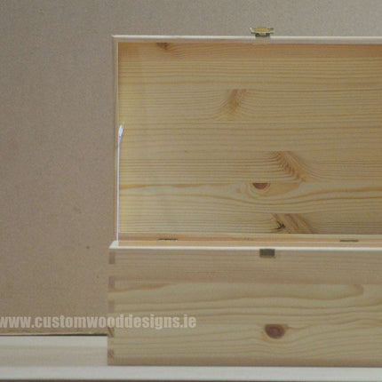  showing a sturdy rectangular wooden storage container with a smooth finish.