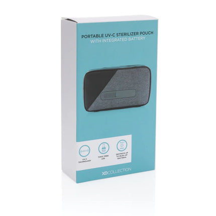 Portable UV-C steriliser pouch with integrated battery - hospitality