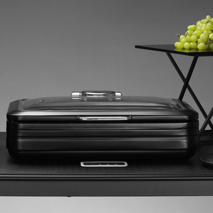 De Luxe Black Induction Chafing Dish With Glass Lid GN 1/1 - Induction Compatible, Sturdy Matte Finish