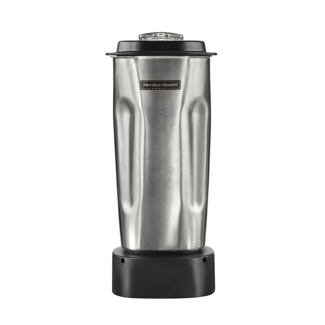 Hamilton Beach Commercial 0.95L stainless steel blender jug, durable container with handle for mixing and blending tasks.