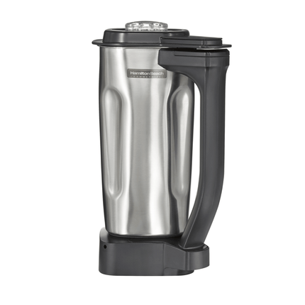 Hamilton Beach Commercial 0.95L stainless steel blender jug for Rio blender, showcasing a sleek, durable container with a handle and lid.