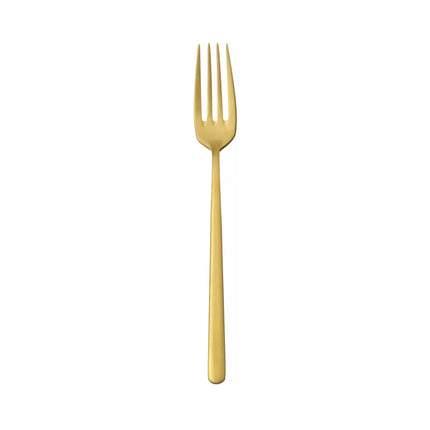 Amarone Gold OVE table fork, 213 mm, with polished gold finish and four tines, designed for elegant table settings