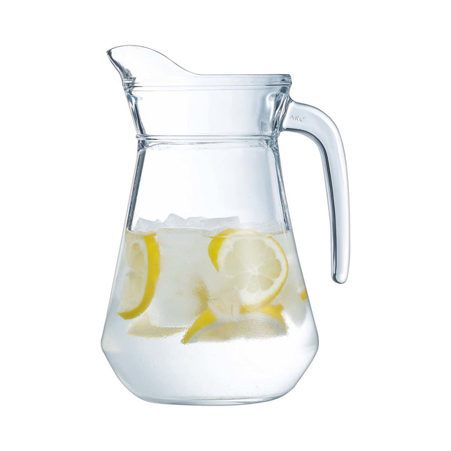 Arcoroc 1300ml glass arc jug with a sleek curved design and sturdy handle for serving beverages.