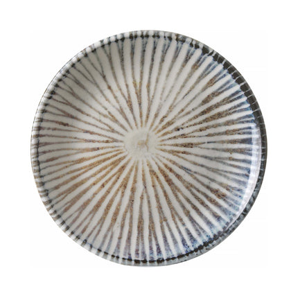 Fine Dine ammonite flat plate, 210 mm shallow dinner plate with a natural ammonite fossil design, ceramic tableware.