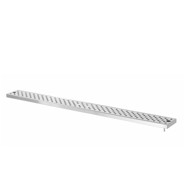 Stainless steel drip tray with drain. With supports for fixing to the wall