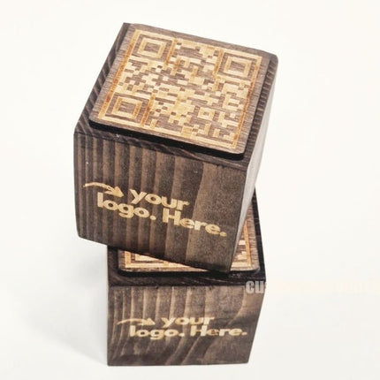 QR Code Block 3 sides Stained & Branded 10-1000 - hospitality