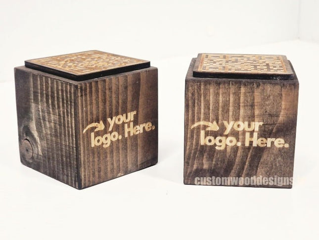QR Code Block 3 sides Stained & Branded 10-1000 - hospitality