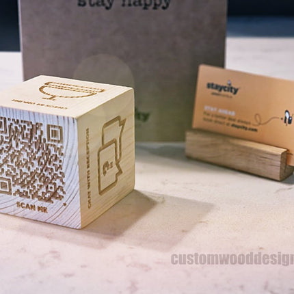 QR Code Block Natural 3 sides Branded 10-1000 - hospitality