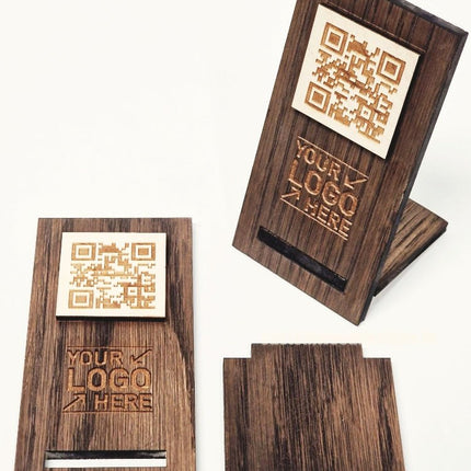 QR Display Stand - Laser Cut Dark Oak 10-1000 - hospitality