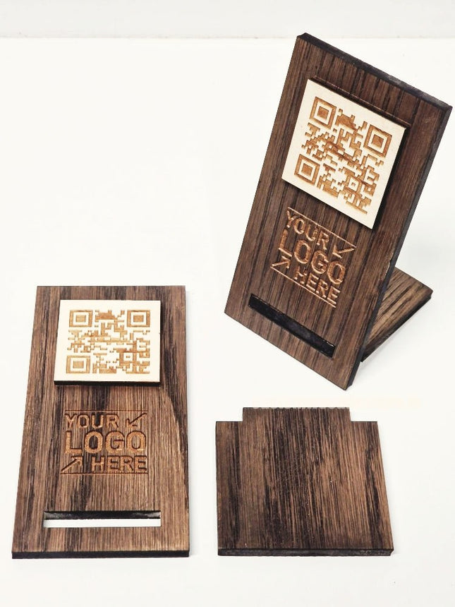 QR Display Stand - Laser Cut Dark Oak 10-1000 - hospitality